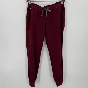 FIGS Zamora Maternity Jogger Scrub Pants size M Burgundy Over-the-Belly Panel